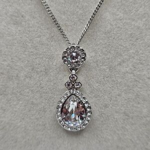 VINTAGE Givenchy Silver Tone Clear Glass Rhinestone Pendant Dainty Necklace